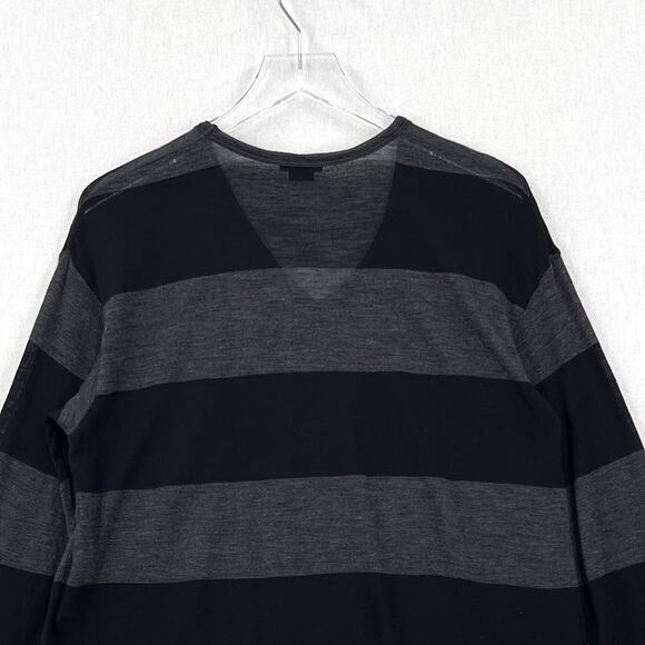THEORY Ingora Underline Wool Sweater Black Gray Striped V-neck Button Detail - Picture 4 of 13